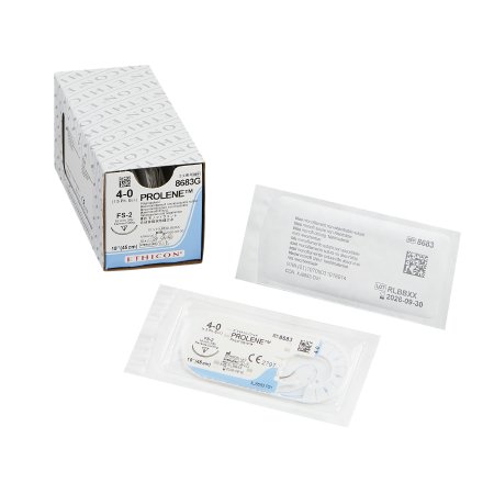 Prolene - Suture with Needle Nonabsorbable Uncoated Blue Suture Monofilament Polypropylene Suture Size 4 - 0 18 Inch Suture 1-Needle 19 mm Length 3/8 Circle Reverse Cutting Needle - 8683G