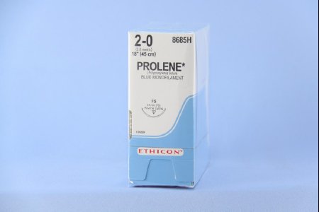 J & J Healthcare Systems Prolene Suture with Needle Nonabsorbable Uncoated Blue Suture Monofilament Polypropylene Suture Size 2-0 18 Inch Suture 1-Needle 26 mm Length 3/8 Circle Reverse Cutting Needle - 8685H
