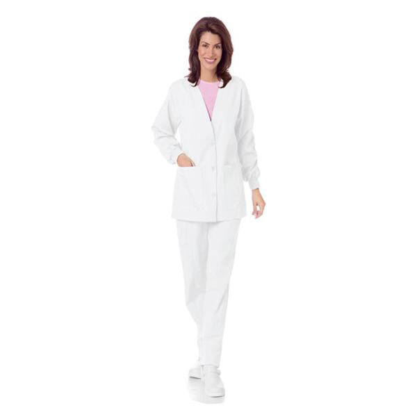 Landau Uniforms Cardigan Warm-Up 65% Polyester / 35% Cotton Womens White Medium 5 Pockets Ea - 7535-WWY-MED