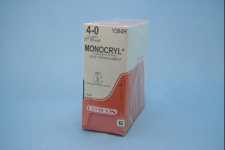 J & J Healthcare Systems Monocryl Suture with Needle Absorbable Uncoated Violet Suture Monofilament Poliglecaprone Size 4-0 27 Inch Suture 1-Needle 17 mm Length 1/2 Circle Taper Point Needle - Y304H