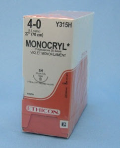 J & J Healthcare Systems Monocryl Suture with Needle Absorbable Uncoated Violet Suture Monofilament Poliglecaprone Size 4-0 27 Inch Suture 1-Needle 26 mm Length 1/2 Circle Taper Point Needle - Y315H