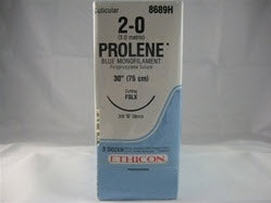 J & J Healthcare Systems Prolene Suture with Needle Nonabsorbable Uncoated Blue Suture Monofilament Polypropylene Suture Size 2-0 30 Inch Suture 1-Needle 40 mm Length 3/8 Circle Reverse Cutting Needle - 8689H