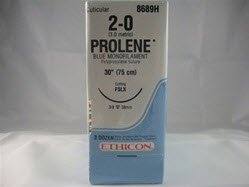 Prolene - Suture with Needle Nonabsorbable Uncoated Blue Suture Monofilament Polypropylene Suture Size 2 - 0 30 Inch Suture 1-Needle 36 mm Length 3/8 Circle Reverse Cutting Needle - 8689H