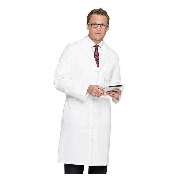 Landau Uniforms Lab Coat Full Length 100% Cotton Twill Mens White Size 42 45 In Ea - 3138-WWF-42