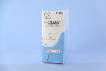 J & J Healthcare Systems Prolene Suture with Needle Nonabsorbable Uncoated Blue Suture Monofilament Polypropylene Suture Size 7-0 18 Inch Suture Double-Armed 9.3 mm Length 3/8 Circle Taper Point Needle - 8701H
