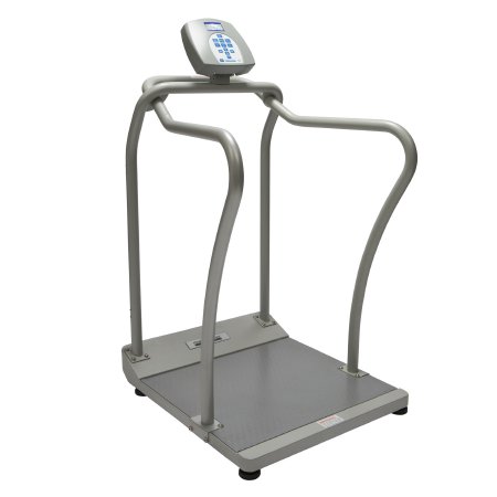 Health O Meter - Floor Scale with Handrail Digital LCD Display 1000 lbs. 454 kg Capacity Gray AC Adapter / Battery Operated - 2101KL