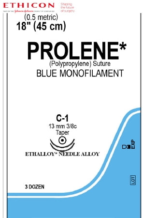 Prolene - Suture with Needle Nonabsorbable Uncoated Blue Suture Monofilament Polypropylene Suture Size 7 - 0 18 Inch Suture Double-Armed 12 mm Length 3/8 Circle Taper Point Needle - 8800H