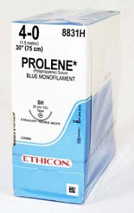 J & J Healthcare Systems Prolene Suture with Needle Nonabsorbable Uncoated Blue Suture Monofilament Polypropylene Suture Size 4-0 30 Inch Suture 1-Needle 26 mm Length 1/2 Circle Taper Point Needle - 8831H