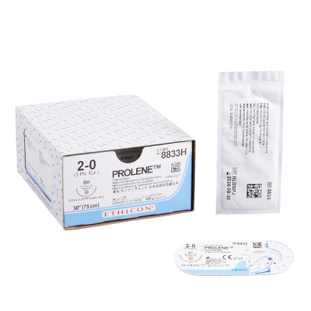 Prolene - Suture with Needle Nonabsorbable Uncoated Blue Suture Monofilament Polypropylene Suture Size 2 - 0 30 Inch Suture 1-Needle 26 mm Length 1/2 Circle Taper Point Needle - 8833H