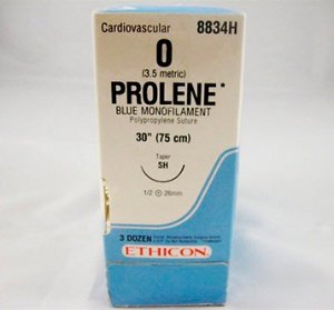Prolene - Suture with Needle Nonabsorbable Uncoated Blue Suture Monofilament Polypropylene Suture Size 0 30 Inch Suture 1-Needle 26 mm Length 1/2 Circle Taper Point Needle - 8834H