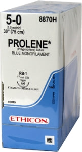 Prolene - Suture with Needle Nonabsorbable Uncoated Blue Suture Monofilament Polypropylene Suture Size 5 - 0 30 Inch Suture 1-Needle 17 mm Length 1/2 Circle Taper Point Needle - 8870H