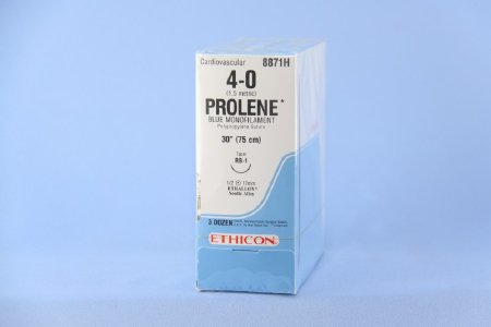 Prolene - Suture with Needle Nonabsorbable Uncoated Blue Suture Monofilament Polypropylene Suture Size 4 - 0 30 Inch Suture 1-Needle 17 mm Length 1/2 Circle Taper Point Needle - 8871H