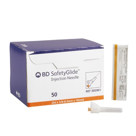 SafetyGlide - Hypodermic Needle Sliding Safety Needle 25 Gauge 5/8 Inch Length Regular Wall - 305901