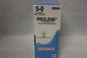 J & J Healthcare Systems Prolene Suture with Needle Nonabsorbable Uncoated Blue Suture Monofilament Polypropylene Suture Size 5-0 30 Inch Suture 1-Needle 13 mm Length 3/8 Circle Taper Point Needle - 8890H