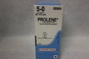 Prolene - Suture with Needle Nonabsorbable Uncoated Blue Suture Monofilament Polypropylene Suture Size 5 - 0 30 Inch Suture 1-Needle 12 mm Length 3/8 Circle Taper Point Needle - 8890H