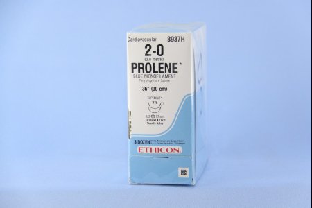 Prolene - Suture with Needle Nonabsorbable Uncoated Blue Suture Monofilament Polypropylene Suture Size 2 - 0 36 Inch Suture Double-Armed 17 mm Length 1/2 Circle Taper Cut Needle - 8937H