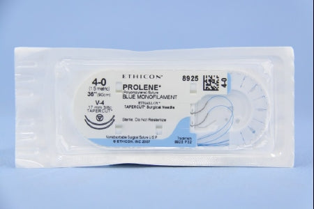 J & J Healthcare Systems Prolene Suture with Needle Nonabsorbable Uncoated Blue Suture Monofilament Polypropylene Suture Size 4-0 36 Inch Suture Double-Armed 17 mm Length 3/8 Circle Taper Cut Needle - 8925H