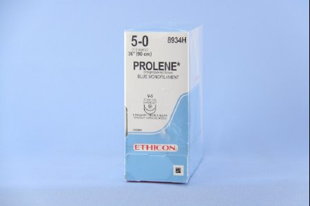 J & J Healthcare Systems Prolene Suture with Needle Nonabsorbable Uncoated Blue Suture Monofilament Polypropylene Suture Size 5-0 36 Inch Suture Double-Armed 17 mm Length 1/2 Circle Taper Cut Needle - 8934H