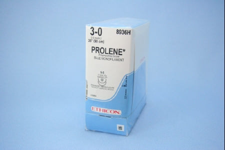 Prolene - Suture with Needle Nonabsorbable Uncoated Blue Suture Monofilament Polypropylene Suture Size 3 - 0 36 Inch Suture Double-Armed 17 mm Length 1/2 Circle Taper Cut Needle - 8936H