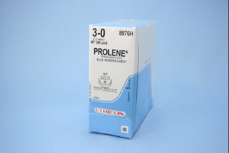 Prolene - Suture with Needle Nonabsorbable Uncoated Blue Suture Monofilament Polypropylene Suture Size 3 - 0 36 Inch Suture Double-Armed 26 mm Length 1/2 Circle Taper Cut Needle - 8976H