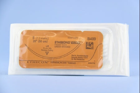 J & J Healthcare Systems Ethibond Suture with Needle Nonabsorbable Coated Green Suture Braided Polyester Size 5 20 Inch Suture 1-Needle 75 mm Length 3/8 Circle Reverse Cutting Needle - B409T