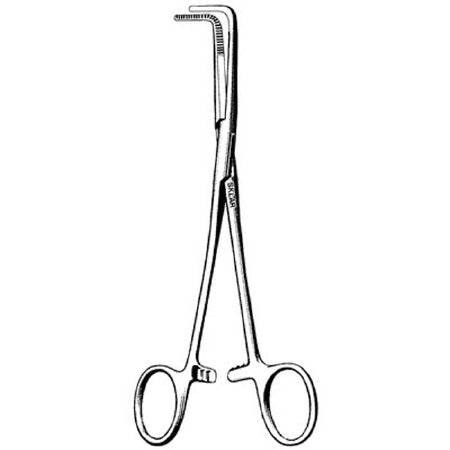 Sklar - Hemostatic Forceps Mixter 7-1/4 Inch Length OR Grade Stainless Steel NonSterile Ratchet Lock Finger Ring Handle Angled 90° Longitudinally Serrated Tips - 17-1772