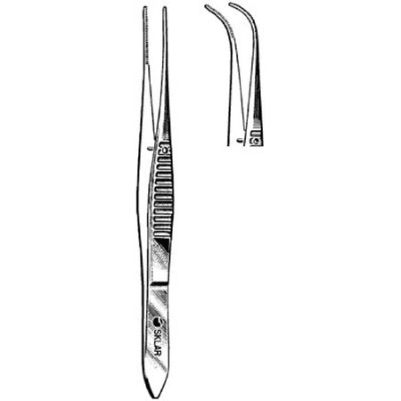 Sklar Dressing Forceps Iris 4 Inch Premium OR Grade Stainless Steel NonSterile NonLocking Thumb Handle Curved Serrated Tip - 66-2940