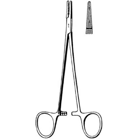Sklar - Needle Holder 7 Inch Length Straight Serrated Tip Finger Ring Handle - 20-1270