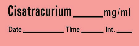 Timemed - Drug Label Anesthesia Label Rocuronium_mg/mL Date_Time_Int_ Fluorescent Red 1/2 x 1-1/2 Inch - AN-161