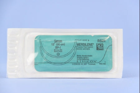 J & J Healthcare Systems Mersilene Suture with Needle Nonabsorbable Uncoated White Suture Braided Polyester Size 5-0 12 Inch Suture Double-Armed 65 mm Length 1/2 Circle Blunt Point Needle - RS21