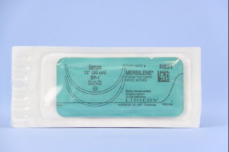 Mersilene - Suture with Needle Nonabsorbable Uncoated White Suture Braided Polyester Size 5 - 0 12 Inch Suture Double-Armed 65 mm Length 1/2 Circle Blunt Point Needle - RS21