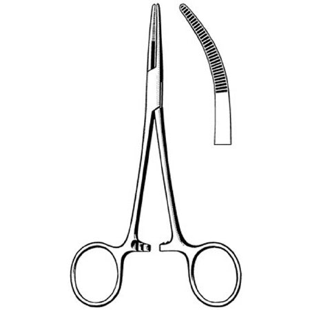 Sklar Surgi-OR Hemostatic Forceps Kelly 5-1/2 Inch Mid Grade Stainless Steel NonSterile Ratchet Lock Finger Ring Handle Curved Serrated Tips - 95-442