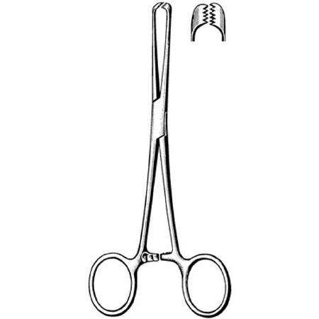 Sklar Surgi-OR Tissue Grasping Forceps Allis 6 Inch Mid Grade Stainless Steel NonSterile Ratchet Lock Finger Ring Handle Straight 5 X 6 Teeth - 95-934
