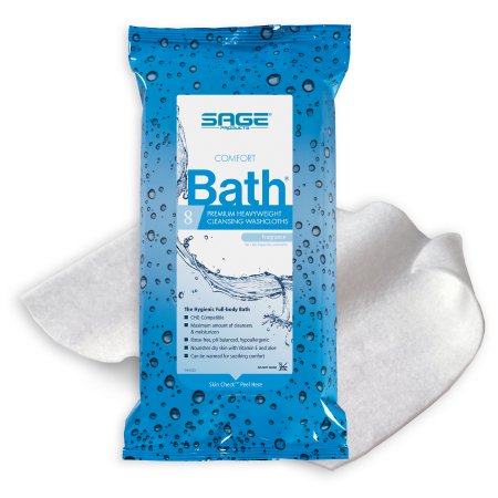 Comfort Bath Premium Heavyweight - Rinse-Free Bath Wipe Soft Pack Water / Glycerin / Aloe / Vitamin E Scented 8 Count - 7900