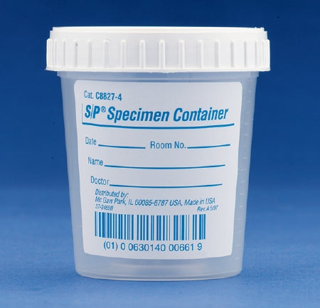 Cardinal SP Specimen Container Polypropylene Screw Cap 120 mL (4 oz.) NonSterile - C8827-14