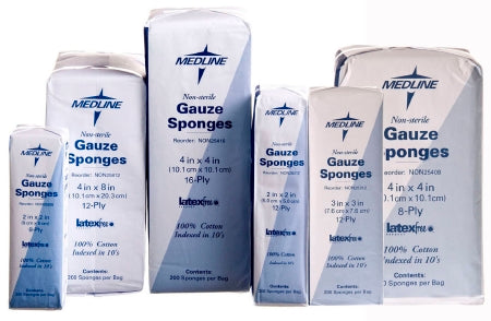 Medline - Gauze Sponge Cotton 16-Ply 4 X 4 Inch Square NonSterile - NON25416
