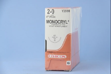 J & J Healthcare Systems Monocryl Suture with Needle Absorbable Uncoated Violet Suture Monofilament Poliglecaprone Size 2-0 27 Inch Suture 1-Needle 40 mm Length 1/2 Circle Taper Point Needle - Y351H