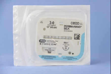 J & J Healthcare Systems Perma-Hand Suture with Needle Nonabsorbable Coated Black Suture Braided Silk Size 3-0 18 Inch Suture 1-Needle 17 mm Length 1/2 Circle Taper Point Needle - C053D