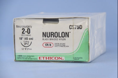 J & J Healthcare Systems Nurolon Suture with Needle Nonabsorbable Coated Black Suture Braided Nylon Size 2-0 18 Inch Suture 1-Needle 26 mm Length 1/2 Circle Reverse Cutting Needle - C575D