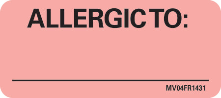 Precision Dynamics MedVision Pre-Printed Label Allergy Alert Allergic To: Fluorescent Red 1 X 2-1/4 Inch - V04FR1431