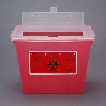 Bemis Sentinel - Sharps Container 8-5/8 H X 11-5/8 L X 7-3/4 W Inch 2 Gallon Translucent Red Base / Translucent Lid Horizontal Entry Flap Lid - 102 030