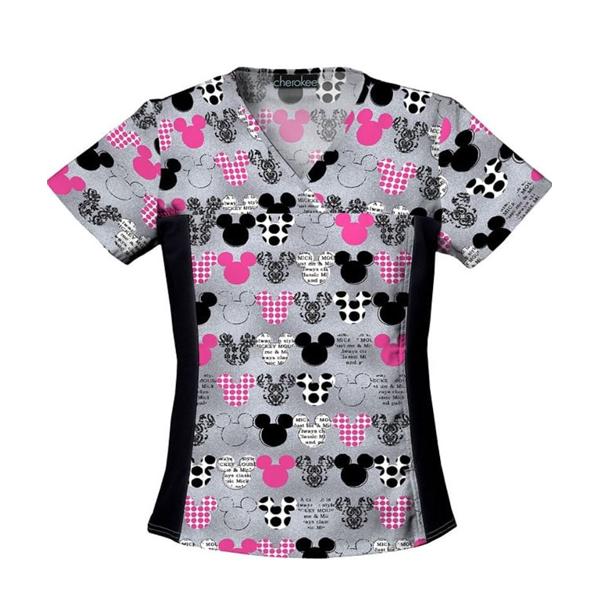 Cherokee Workwear Shirt Scrub 100% Cotton Womens Mickey Small 2 Pockets Ea - 6875C-MKMK-S