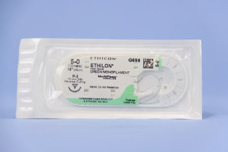 J & J Healthcare Systems Ethilon Suture with Needle Nonabsorbable Uncoated Green Suture Monofilament Nylon Size 5-0 18 Inch Suture 1-Needle 13 mm Length 3/8 Circle Reverse Cutting Needle - G698G