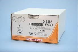 Ethibond - Suture with Needle Nonabsorbable Coated Green / White Suture Braided Polyester Size 2 27 Inch Suture Double-Armed 22 mm Length 1/2 Circle Taper Point Needle - D7485