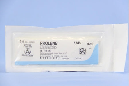 J & J Healthcare Systems Prolene Suture with Needle Nonabsorbable Uncoated Blue Suture Monofilament Polypropylene Suture Size 7-0 18 Inch Suture Double-Armed 9.3 mm Length 3/8 Circle Taper Point Needle - 8701H