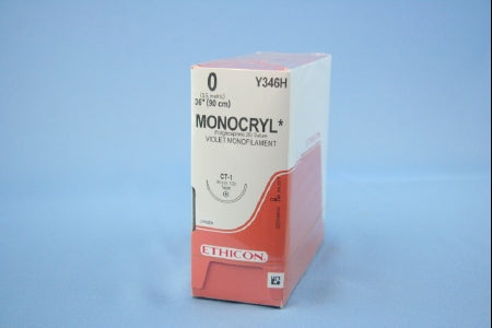 J & J Healthcare Systems Monocryl Suture with Needle Absorbable Uncoated Violet Suture Monofilament Poliglecaprone Size 0 36 Inch Suture 1-Needle 36 mm Length 1/2 Circle Taper Point Needle - Y346H