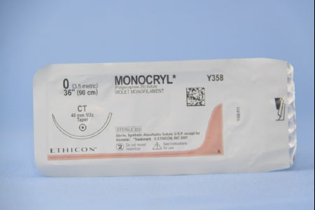 J & J Healthcare Systems Monocryl Suture with Needle Absorbable Uncoated Violet Suture Monofilament Poliglecaprone Size 0 36 Inch Suture 1-Needle 40 mm Length 1/2 Circle Taper Point Needle - Y358H