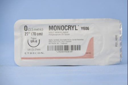 J & J Healthcare Systems Monocryl Suture with Needle Absorbable Uncoated Violet Suture Monofilament Poliglecaprone Size 0 27 Inch Suture 1-Needle 26 mm Length 5/8 Circle Taper Point Needle - Y606H