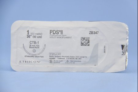 PDS II - Suture with Needle Absorbable Uncoated Violet Suture Monofilament Polydioxanone Size 1 36 Inch Suture 1-Needle 36.4 mm Length 1/2 Circle Blunt Point Needle - ZB347