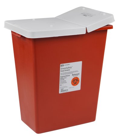 SharpSafety - Sharps Container 18-3/4 H X 18-1/4 W X 12-3/4 D Inch 12 Gallon Red Base / White Lid Vertical Entry Gasketed Hinged Lid - 8932